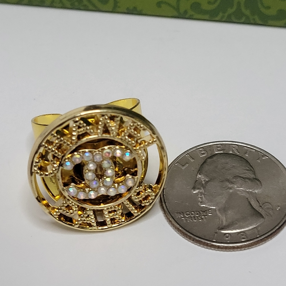 Chanel Button, Adjustable Chunky Statement Ring - image 5